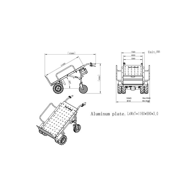 Elektrische steekwagen 400 kg breedte 940 mm 4 wielaandrijving