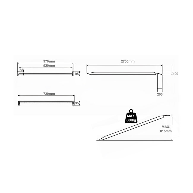 Vaste Oprijplaat Aluminium 270 x 97 cm - max. 680 kg