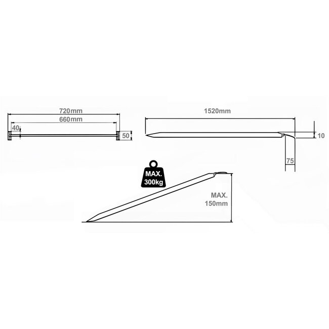 Oprijplaat Aluminium 152 x 72 cm - Opvouwbaar & Draagbaar - max .300 kg