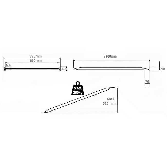 Oprijplaat Aluminium 210 x 72 cm - Opvouwbaar & Draagbaar - max .300 kg