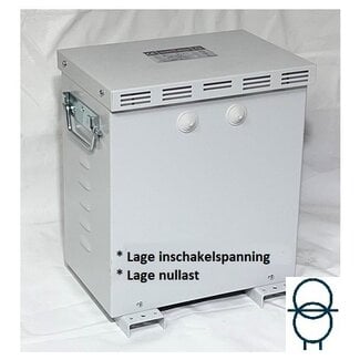 Scheidingstransformator 3-fase 230-400/230-400 V+N   - 10 kVA - in kast IP23 (Lage inschakelstroom / Lage nullast)