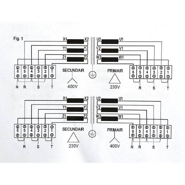 Scheidingstransformator 3-fase 230-400/230-400 V+N - 31,5 kVA  - in kast IP23