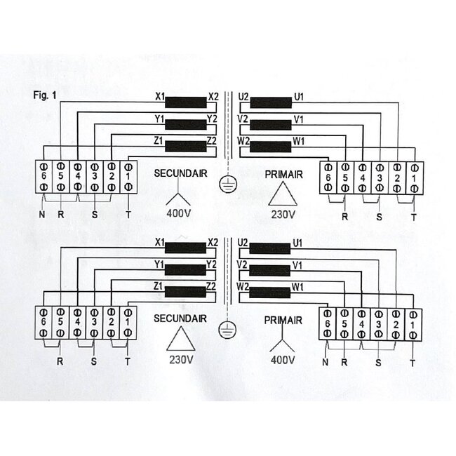 Scheidingstransformator 3-fase 230-400/230-400 V+N - 25 kVA - in kast IP23