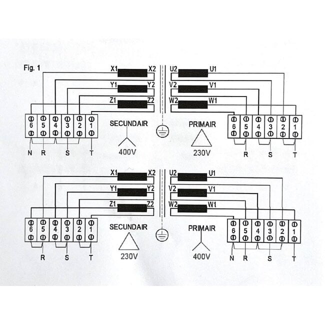 Scheidingstransformator 3-fase 230-400/230-400 V+N - 40 kVA  -  in kast IP23