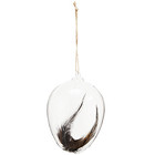 Madam Stoltz 15 cm Glass Egg w. Feathers