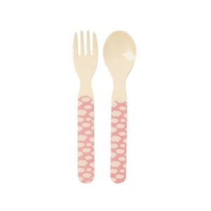 Rice Melamine Kids Spoon and Fork Cloud pink