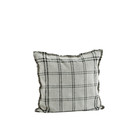 Madam Stoltz Checked cushion cover w/ fringes Silver cloud