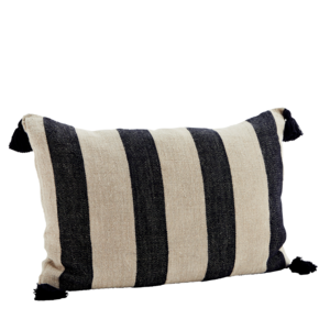 Madam Stoltz Striped Cushion Cover Linen, Natural, Black