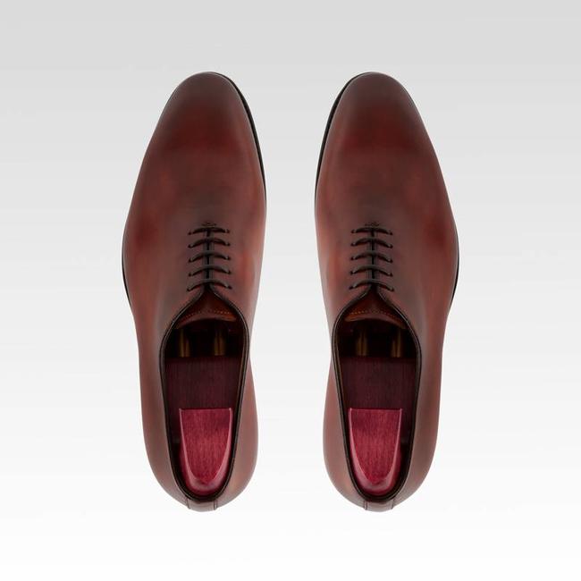 Carlos Santos Whole Cut Shoes in Wine Shadow Patina Carlos Santos Whole Cut Shoes in Wine Shadow Patina