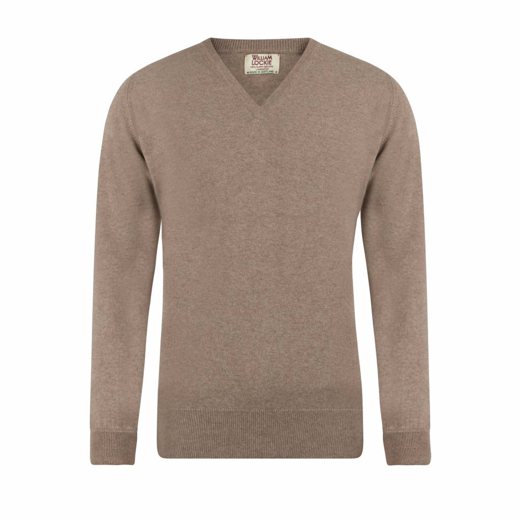 William Lockie Men's Sweater Beige Gordon Geelong Wool - Quality Shop