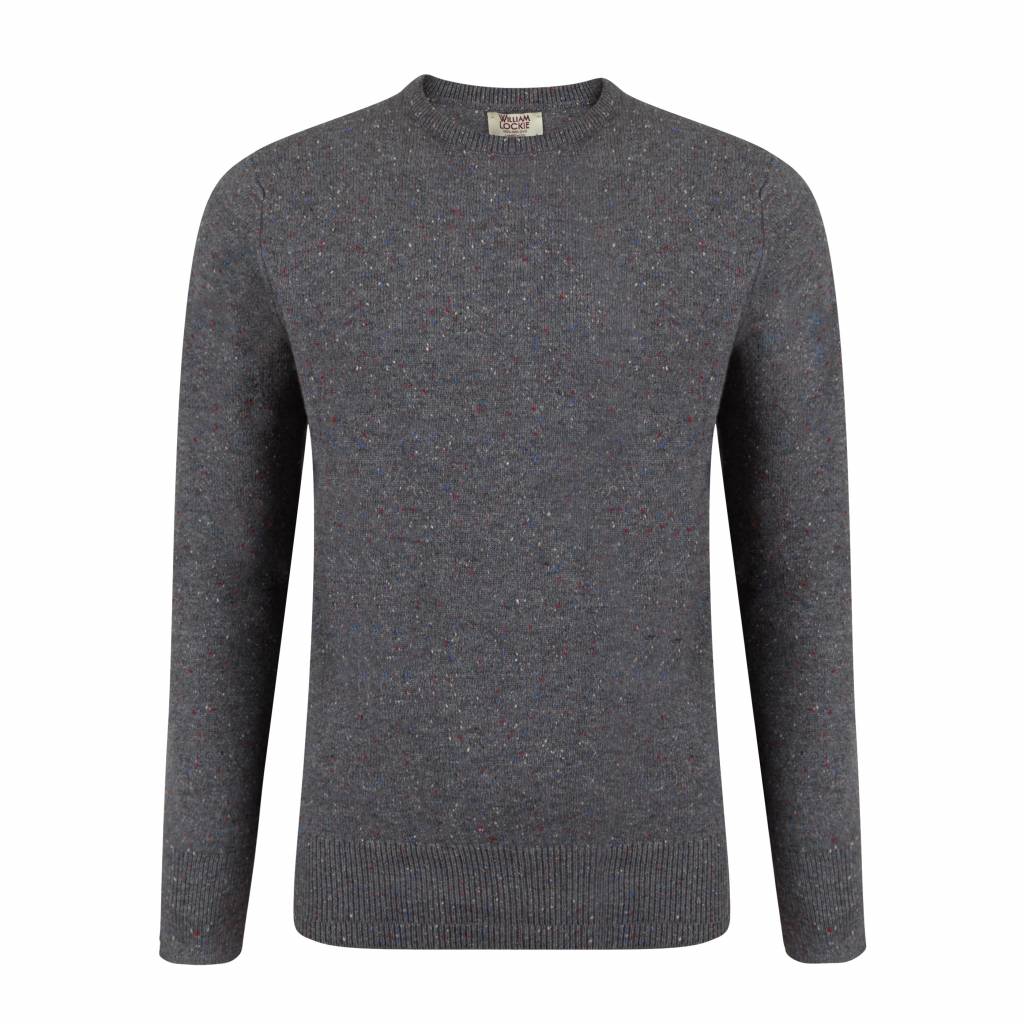 William Lockie Men's Lambswool Sweater Grey Donegal - Quality Shop