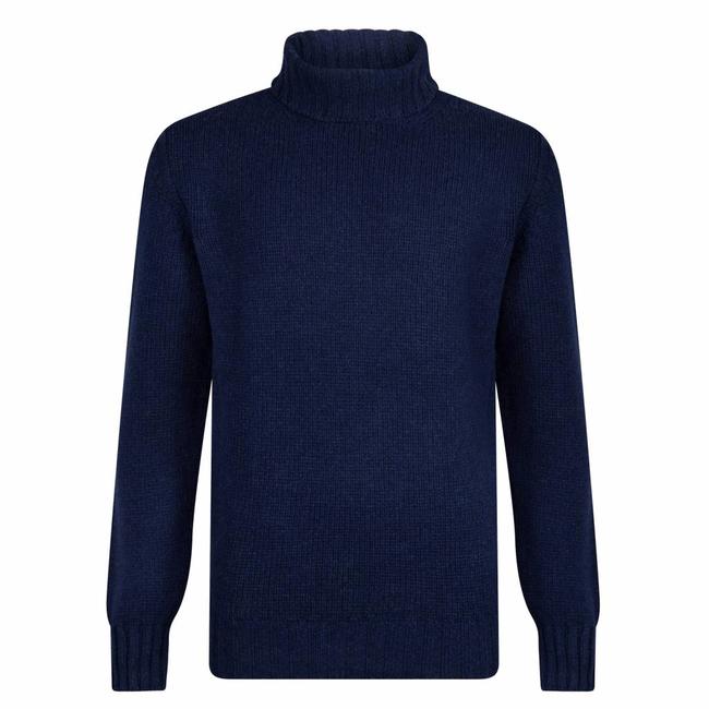 William Lockie Men's Roll Neck Sweater Dark Blue Lambswool