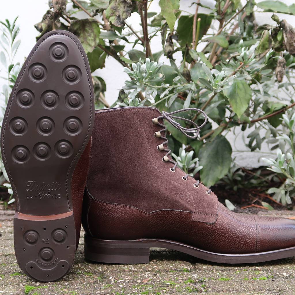 navy blue and red field boots