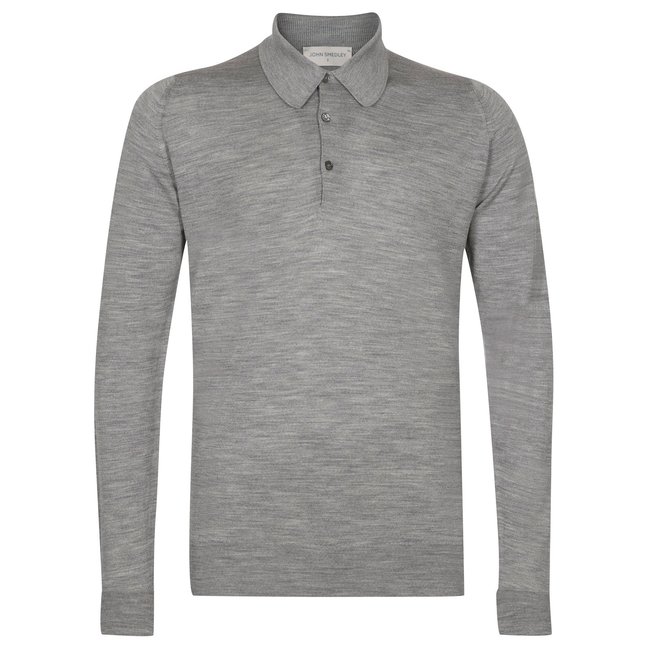 John Smedley Dorset Polo Shirt Long Sleeve Silver Merino Wool - Quality ...