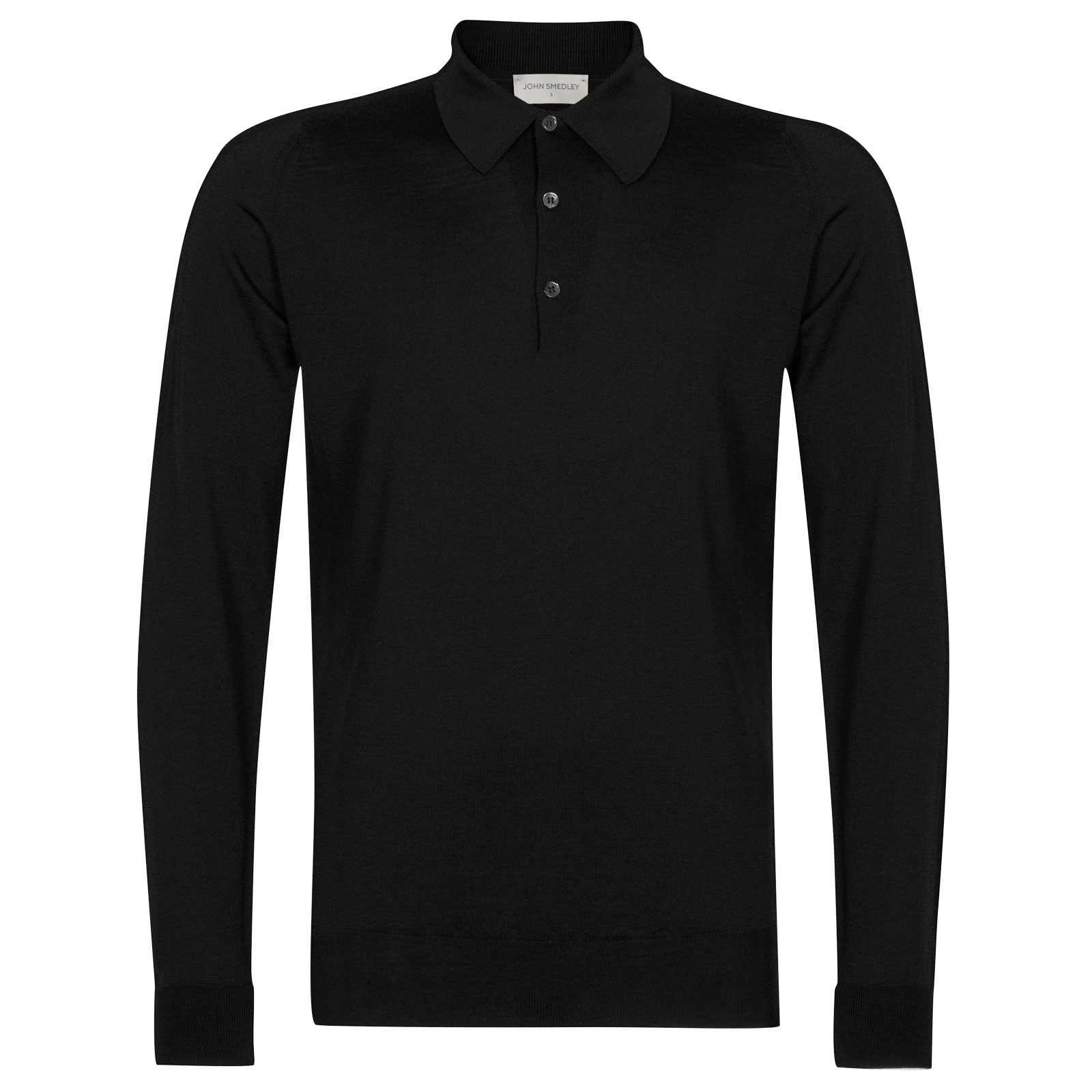 John Smedley Dorset Polo Shirt Long Sleeve Black Merino Wool - Quality Shop