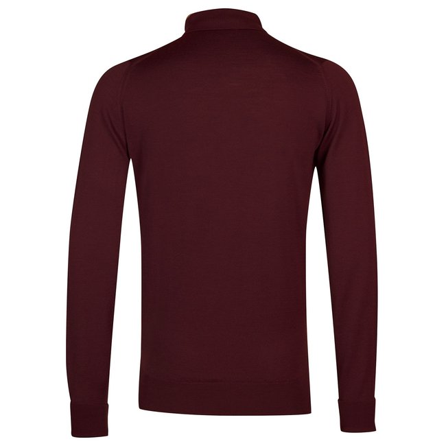 John Smedley Dorset Polo Shirt Long Sleeve Bordeaux Merino Wool - Quality Shop