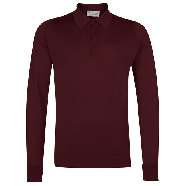 John Smedley Dorset Polo Shirt Long Sleeve Bordeaux Merino Wool ...