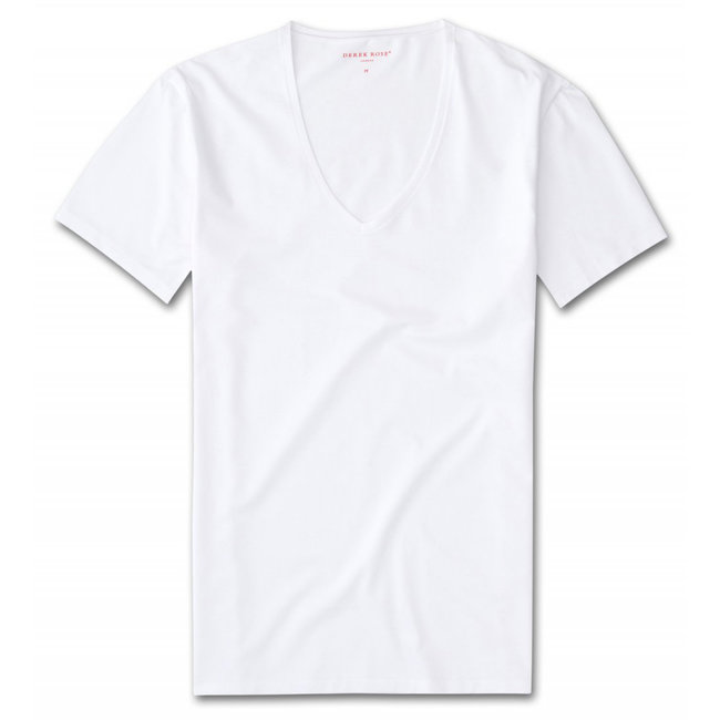 Derek Rose V-ausschnitt T-shirt Jack Pima Baumwoll Stretch Weiß