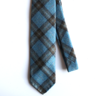 Drake's Stropdas Lichtblauw Tartan Wol Cashmere