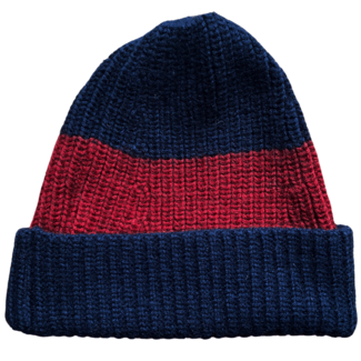 Drake's Beanie Blue Red Ribbed Lambswool