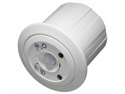 ecos 230V Präsenzmelder PM/230V/5L mit einstellbarer Lichtschwelle und einstellbarer Nachlaufzeit, für Höhen bis 5 Meter