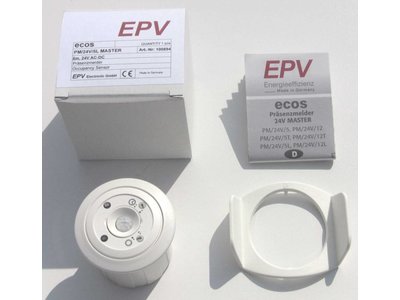ecos 24V Präsenzmelder PM/24V/5T MASTER mit einstellbarer Nachlaufzeit, OHNE Lichtmessung, für Höhen bis 5 Meter