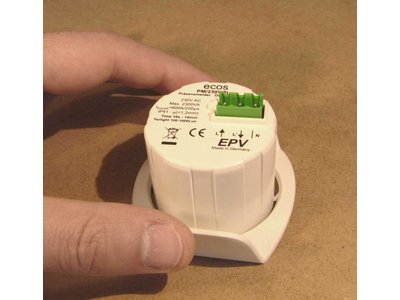 ecos 230V Präsenzmelder PM/230V/12T mit einstellbarer Nachlaufzeit, OHNE Lichtmessung, für Höhen bis 12 Meter