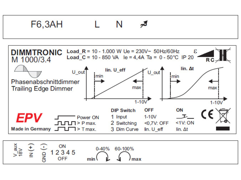 DIMMTRONIC 230V Phasenabschnittdimmer DIMMTRONIC M1000 3.4 mit 1.000W Maximalleistung