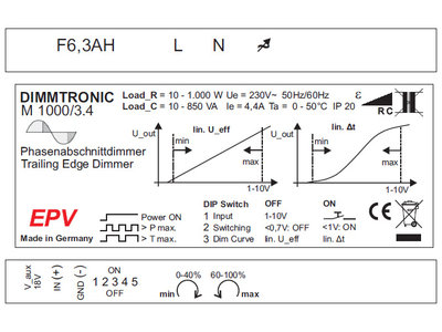 DIMMTRONIC 230V Phasenabschnittdimmer DIMMTRONIC M1000 3.4 mit 1.000W Maximalleistung
