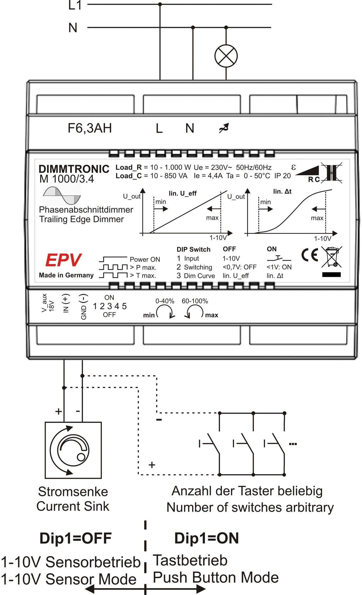 Trailing Edge Dimmer EPV M1000 3.4 Connections Wiring