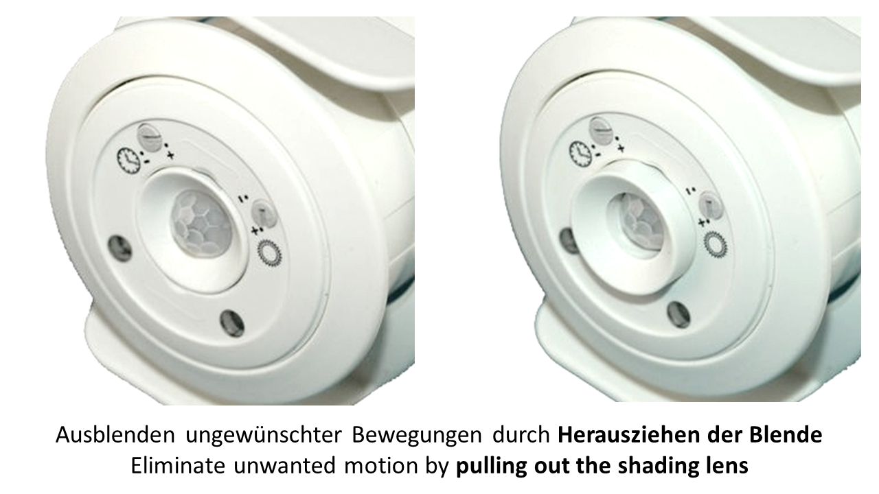 Ausblenden ungewollter Bewegungen durch Ausziehblende an ecos Präsenzmeldern