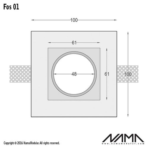 NAMA Fos01 trimless gips inbouwspot vierkant voor Ø50mm led