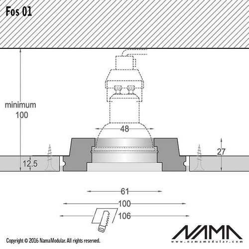 NAMA Fos01 trimless gips inbouwspot vierkant voor Ø50mm led