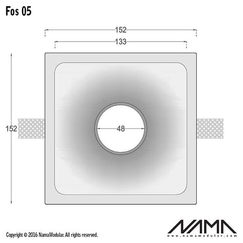 NAMA Fos05 trimless plaster recessed led spot square for Ø50mm led