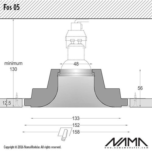 NAMA Fos 05 trimless gips inbouwspot verdiept vierkant voor Ø50mm led