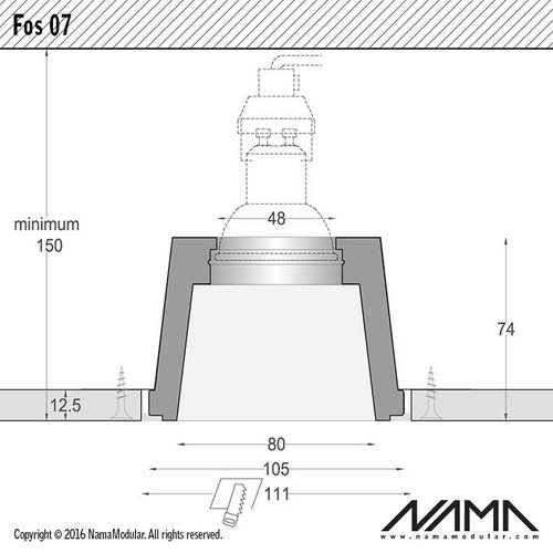 NAMA Fos 07 trimless gips inbouwspot verdiept vierkant voor Ø50mm led