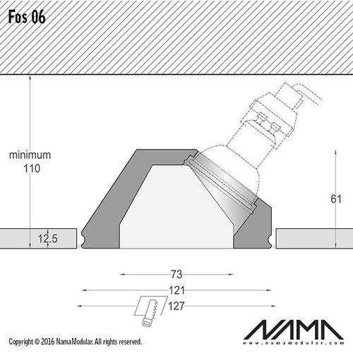 NAMA Fos 06 trimless gips inbouwspot vierkant-schuin voor Ø50mm led