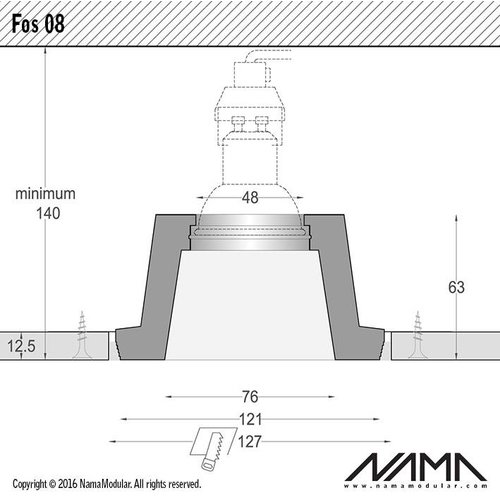 NAMA Fos 08 trimless gips inbouwspot verdiept vierkant voor Ø50mm led