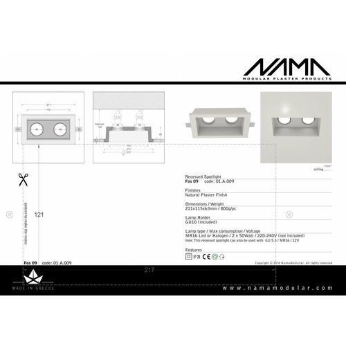 NAMA Fos09 trimless plaster double ceiling recessed Ø50mm led