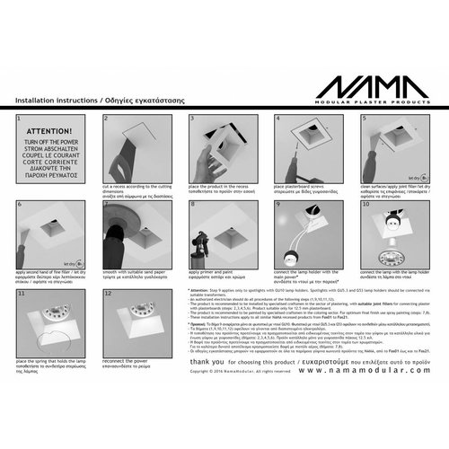 NAMA Fos10 trimless recessed plaster downlight round-oblique for Ø50mm led