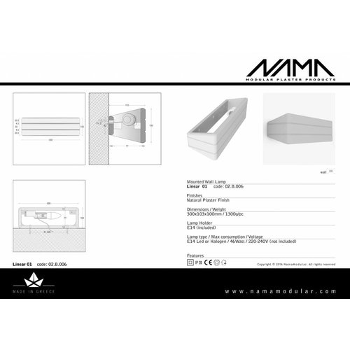 NAMA Linear 01 Up-down gips led wandlamp 230V-E-14