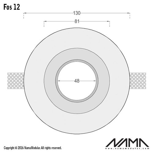 NAMA Fos12 trimless plaster recessed spot round for Ø50mm LED