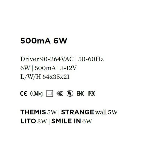 Wever-Ducre Driver 500mA-6Watt niet dimbaar Wever-Ducre Driver 500mA-6Watt niet dimbaar