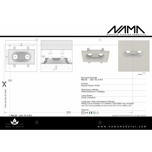 NAMA Fos 13 trimless plaster ceiling recessed double GU10