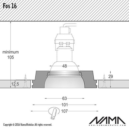 NAMA Fos16 trimless plaster recessed spot round for Ø50mm LED