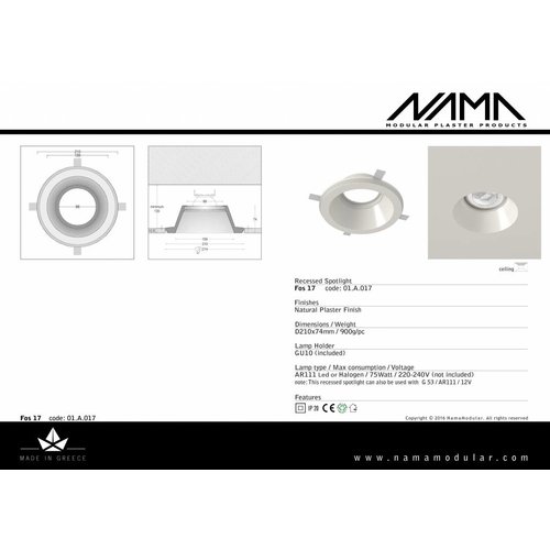 NAMA Fos 17 trimless gips inbouwspot rond voor Ø111mm ledlamp