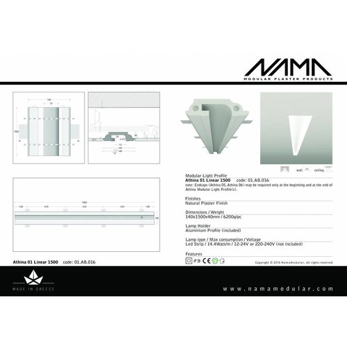 NAMA Athina 01 trimless recessed LED profile 150cm straight