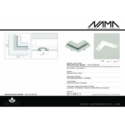 NAMA Athina 04 modulair trimless hoekstuk ledstrip aan buitenzijde