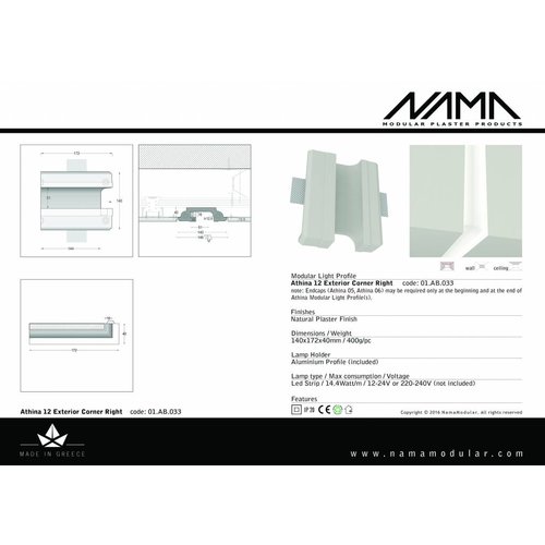 NAMA Athina 12 trimless right outer wall-ceiling corner piece ledstrip right