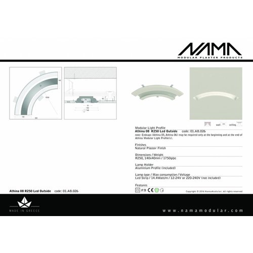 NAMA Athina 08-OUT trimless bocht R250, leds aan buitenzijde